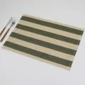 Minimalist green and cream striped woven paper placemat, heat resistant dining mat - 45*30cm / Green + Beige Paper