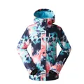 Women's colorful tie-dye ski jacket with hood and windproof hand guards - Blue Cloud Pattern (036)