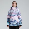Damen Skijacke wasserdicht mit Bergdruck und winddichtem Kapuzendesign für Winter - XS / Oberteile / Rosa Blau Schneeberg Druck (920)
