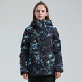 Dames ski-jas met bloemenprint, waterdichte capuchon en winddichte verstelbare manchetten - Ijsblauw Vorstpatroon (925)