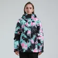 Professionele waterdichte ski-jas voor dames met roze en mintgroene tie-dye print - Roze Groene Tie-dye Print (922)