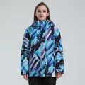 Dames ski-jas met capuchon in blauw en paars, winddicht en waterbestendig materiaal - Blauw Paarse Splash Print (923)