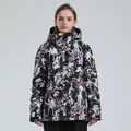 Dames winterski-jas met kleurrijke abstracte bloemenprint en geïsoleerde capuchon - Zwart Abstract Bloemen (924)