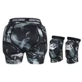 Protective ski gear set featuring black marble print padded hip pads and knee protectors - S/M / Smoke Grey