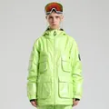 Fluorescerend groene waterdichte ski-jas voor heren en dames met zakken en capuchon - XL / Lichtgroen