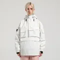 White hooded waterproof ski jacket with large front pockets and black windproof cuffs - S / White