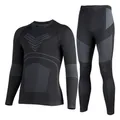 Thermisch ondergoedset voor de winter met vochtafvoerende naadloze compressie functionaliteit - M / Top en Broek / Mannen Zwart