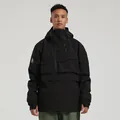 Waterproof black hooded anorak ski jacket with large front pocket and windproof design - S / Black