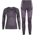 Paarse thermische ski-ondergoedset voor dames met ademende naadloze gebreide patronen - M / Top en Broek / Grijs Paars
