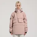 Women's waterproof dusty pink anorak ski jacket with large front pockets and hood - S / Pink