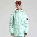 Muntgroene glanzende waterdichte ski-jas met handige zakken voor dames en heren buitenwerk - XL / Lichtblauw