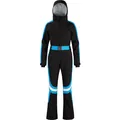 Schmal geschnittener, schwarz-blauer Einteiler-Skianzug mit Kapuze und Gürtel für Damen - XS / Schwarz