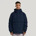 Waterproof navy blue hooded anorak ski jacket with large front pocket and thumbhole cuffs - Navy Blue