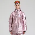 Dames ski-pak in iriserend roze met metallic afwerking, inclusief jas en bijpassende broek - Roze