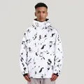 Waterproof hooded ski jacket featuring a black and white snow camouflage splash pattern - White Pattern