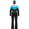 Tuta da sci intera slim fit tricolore bianco blu nero con cappuccio e cintura regolabile - XS / Top E Pantaloni / Nero