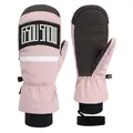 Pink and grey GSOU SNOW waterproof ski mittens with a zipper pocket and durable palms - Pink