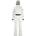 Slim-fit women's one-piece ski suit in white with waterproof fabric and black waist belt - M / Pink