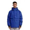 Men's blue waterproof hooded ski jacket with front utility pocket and thumbhole cuffs - Blue