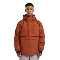 Waterproof brick red hooded ski jacket with multiple pockets and windproof cuffs - Orange Red