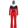 Tuta da sci intera aderente da donna con blocchi di colore rosso bianco e blu navy - XS / Top E Pantaloni / Rosso
