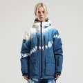 Loose fit blue tie-dye waterproof hooded ski jacket with multiple pockets for winter - S / Tops / 670-Tie-Dye Blue