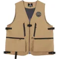 Khaki multi-pocket ski vest for outdoor winter sports featuring GSOU SNOW embroidery - M / Khaki