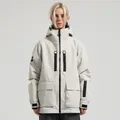 Men's loose light gray waterproof ski jacket with multiple pockets and hooded design - S / Tops / 672-Off-White