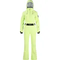 Slim fit fluorescent green one-piece ski suit for women with hood and black waist belt - L / Neon Yellow