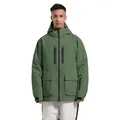 Olive green waterproof ski jacket for men with hooded cargo pockets and adjustable cuffs - S / Tops / 677-Dark Green
