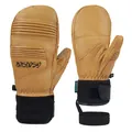 Waterproof khaki leather ski mittens for winter outdoor sports with adjustable wrist straps - S / Ginger Yellow