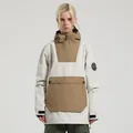 Waterproof cream and khaki two-tone hooded ski jacket with large front pocket - S / Tops / Beige Coffee