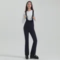 Women's dark blue waterproof insulated ski bib overalls with white side stripes - Navy Blue
