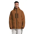 Waterproof earth yellow hooded ski jacket with multiple pockets and velcro cuffs - S / Tops / 675-Coffee