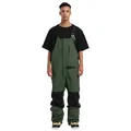 Waterproof dark green bib ski pants with black knee patches and adjustable straps - S / Army Green