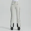 Pantalon de ski crème pour femme avec rayures noires et poches zippées étanches - XS / Bas / Beige et Noir