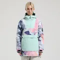 Women's mint green and pink printed waterproof ski jacket with hood and front pocket - XS / Tops / Mint Pink Pattern