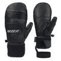 Waterproof black leather ski mittens with adjustable wrist strap and white embroidery - S / Black