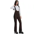Women's dark brown waterproof ski bib overalls with black side panels and zipper - Dark Brown