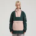 Winter Unisex Colorblock-Anorak Skijacke in Dunkelgrün und Rosa mit Kapuze - Dunkelgrün/Rosa