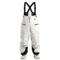 Waterproof insulated ski bib pants with adjustable black straps and white snow trousers - S / Beige