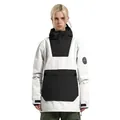 Wasserdichte weiß-schwarze Anorak-Skijacke mit Kapuze und großer Brusttasche zum Skifahren - Weiß und Schwarz Spleißen