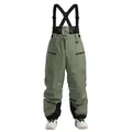 Olive green insulated ski bib pants with waterproof zippers and adjustable straps - Army Green