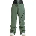 Waterproof sage green ski pants with high waist windbreaker and multi-pocket cargo design - S / Bottoms / Army Green