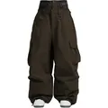 Waterproof oversized dark brown ski pants with high-waist waist protection and cargo pockets - Camel