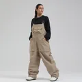Waterproof khaki ski bib pants with adjustable straps and front pocket for winter sports - XS / Bottoms / Khaki