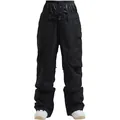 Waterproof black ski pants with high waist snow skirt and side zipper pockets - S / Bottoms / Black
