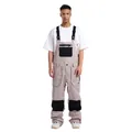 Men's waterproof beige bib ski pants with black straps and reinforced knee patches - S / Khaki