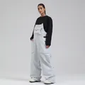 Light gray waterproof ski bib overalls with adjustable straps and cargo pockets - XS / Bottoms / Grayish White