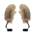 Plüsch-Fäustlinge für Damen mit gesteppten Lederstulpen und praktischen Handgelenkbändern - Khaki